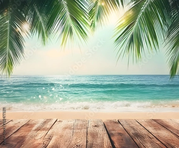 Fototapeta tropical beach with palm trees