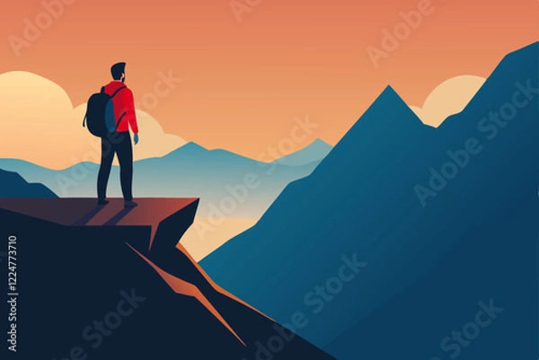 Fototapeta silhouette of a person on the top of mountain
