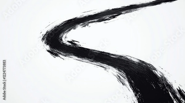 Fototapeta Thin black ink brush stroke on a white background.