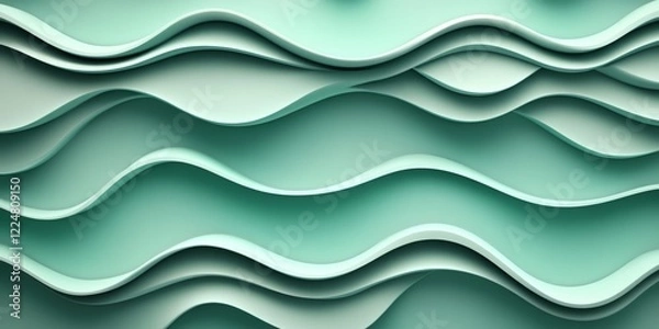 Obraz Seamless 3D Wave Pattern, Elegant Light Celery Background, Minimalist Gradient Celery Green Design.
