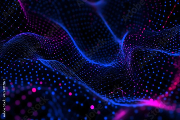 Fototapeta Abstract 3D Background Forms a Wavy Mesh of Blue and Pink Lights