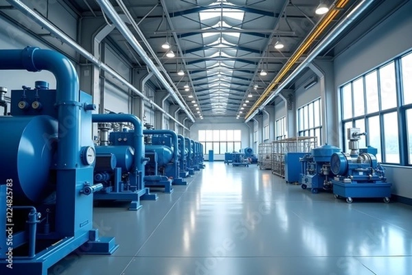 Fototapeta Industrial heat exchangers in a factory setting illustrate heat transfer processes