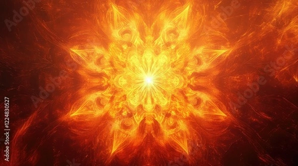 Fototapeta Vibrant Abstract Design Featuring Radiant Orange Flames and Bright Central Light with Intricate Patterns Suggesting Heat, Energy, and Transformation