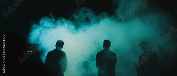 Fototapeta Dramatic smoke overlay with backlighting creates a mysterious atmosphere on stage