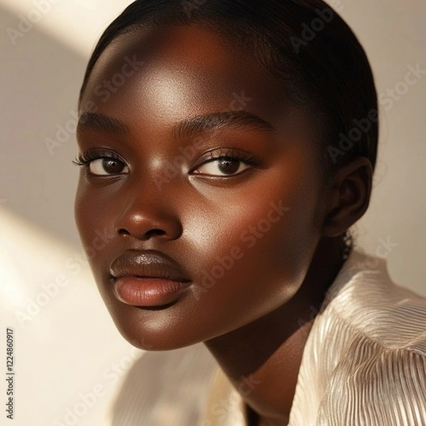 Obraz Close-up portrait of a young Black woman with rich, glowing skin.