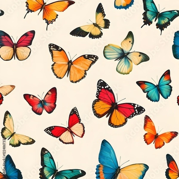 Fototapeta Colorful collection of butterflies on a light background showcasing diversity in nature