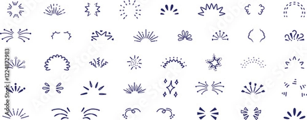 Fototapeta Playful wavy lines resembling spontaneous doodles. Explosive rays of surprise, hand-drawn radial lines resembling sunbeams, and scattered lines like confetti. A collection of expressive and emotional