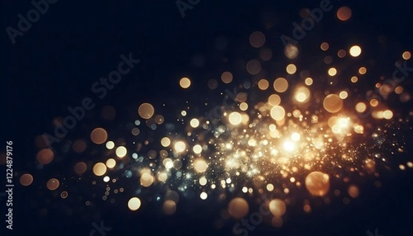 Fototapeta "A black background with blurred bokeh light textures, featuring soft golden and silver orbs glowing gently, creating a dreamy and atmospheric effect."