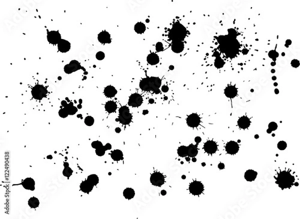 Obraz Messy ink blot, black drops on white background. Vector illustration