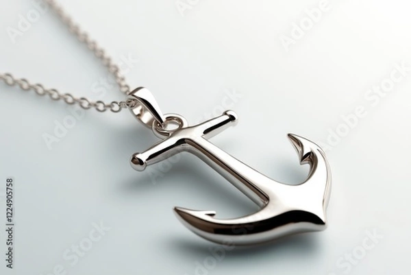 Fototapeta Stylish silver anchor pendant necklace displayed elegantly against a soft background with subtle highlights
