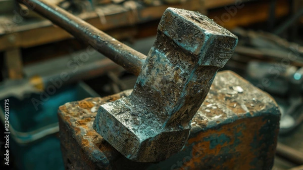 Fototapeta Iron Sledgehammer: A heavy-duty tool with a solid metal head, designed for demolition tasks, offering power and durability for breaking down structures or materials.