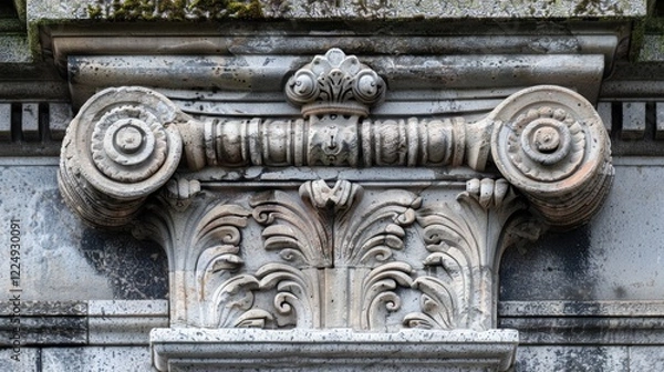 Fototapeta Granite Wall Cap: A solid, decorative stone used to cap masonry walls, providing a smooth, polished finish that adds both strength and aesthetic appeal to outdoor structures.
