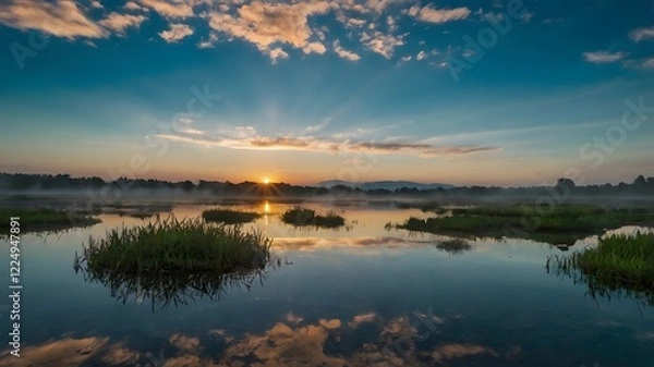 Fototapeta sunset over the river