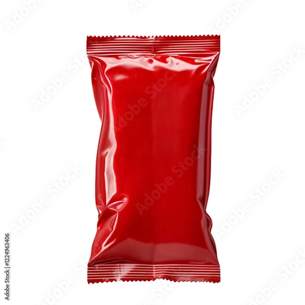 Fototapeta empty red ketchup packet in png format. red sauce sachet isolated on transparent background