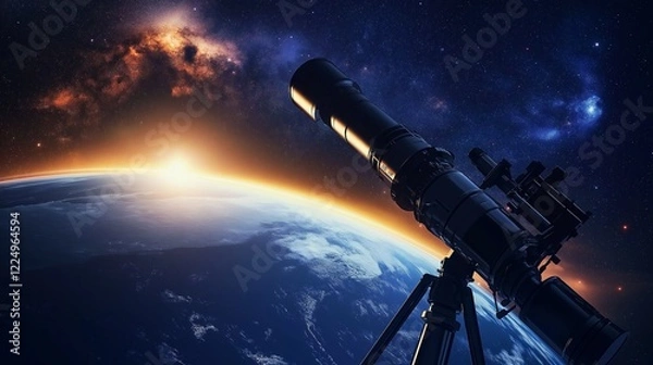 Fototapeta High-tech space telescope orbiting Earth capturing stars