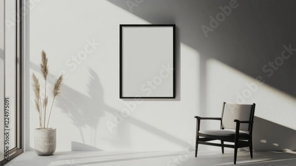 Obraz Minimalist Living Room with Sunlight, Chair, and Empty Frame