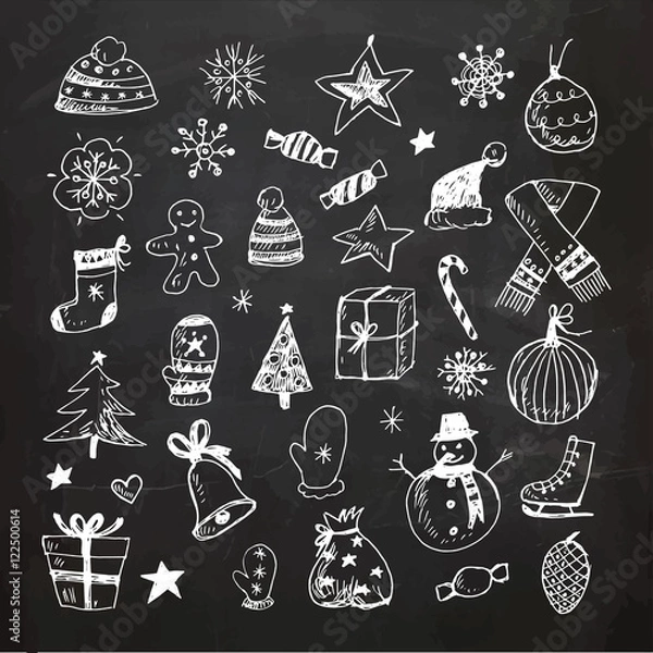 Obraz Chalkboard Christmas doodles set