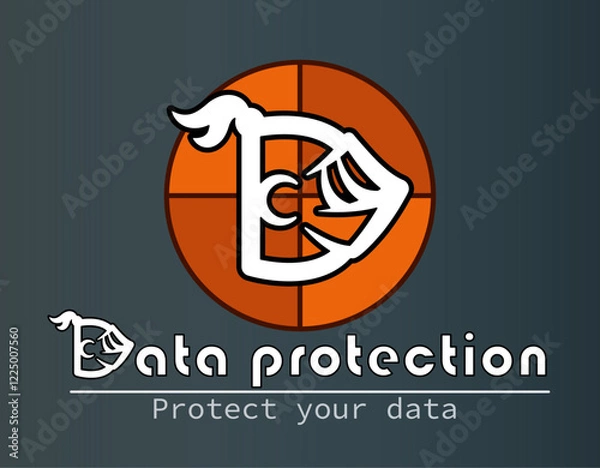 Fototapeta Data protection logo with the letter D in the form of a knight's helmet in profile against a round orange shield