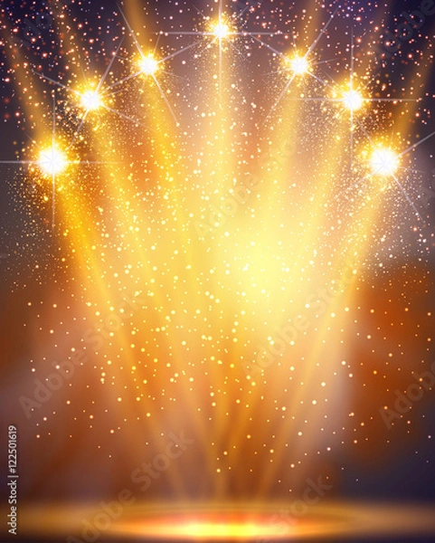 Obraz stage, light, spotlights shining in dark place art background