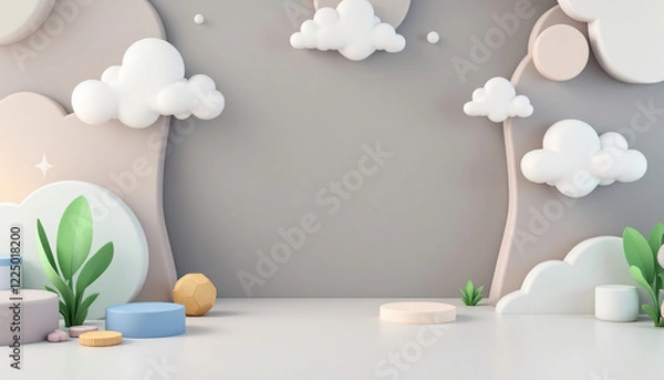 Fototapeta Pastel Cloudscape Display Featuring Product Platforms