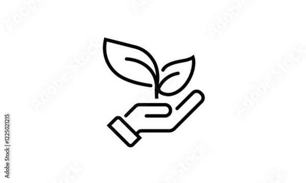Fototapeta Ecology Icon Featuring Hand Holding Plant, Leaf, Symbol. Vector Design Element outline, single line