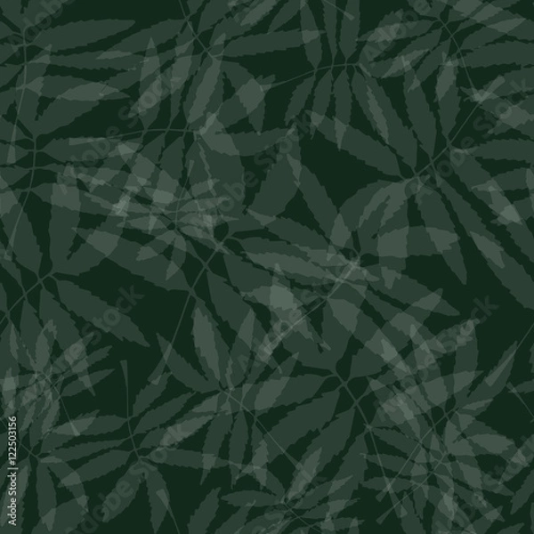 Fototapeta Palm leaves silhouette on the white background. Vector seamless pattern with tropical plants.