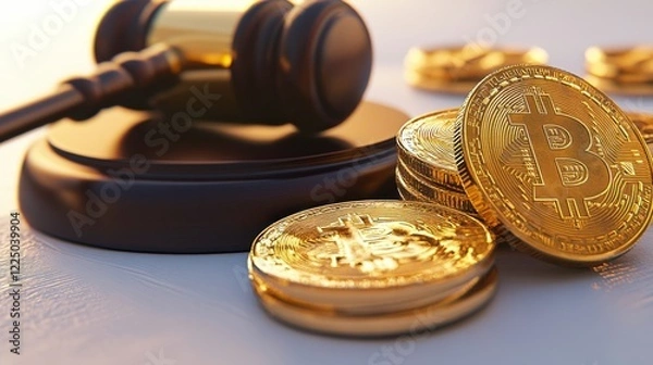 Fototapeta Legal Concept of Cryptocurrency and Blockchain with Gavel and Coins