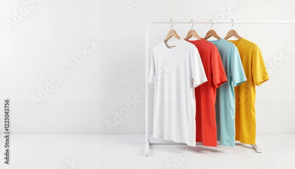 Fototapeta 3D T Shirt Mockup In Different Colors on display rack