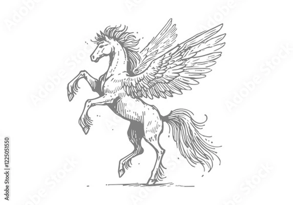 Obraz Pegasus winged horse hand drawn sketch vector