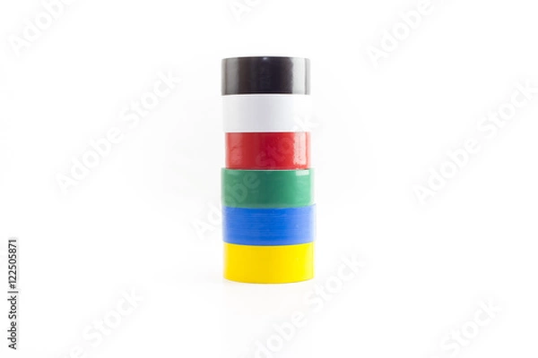 Obraz Multicolored adhesive insulating tapes roll isolated on white background.
