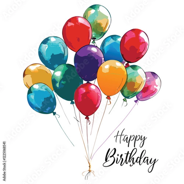 Fototapeta Happy Birthday banner of color party balloons

