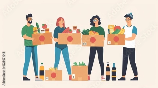 Obraz Volunteer Team Collecting Food Donations for Shelter Meal Program