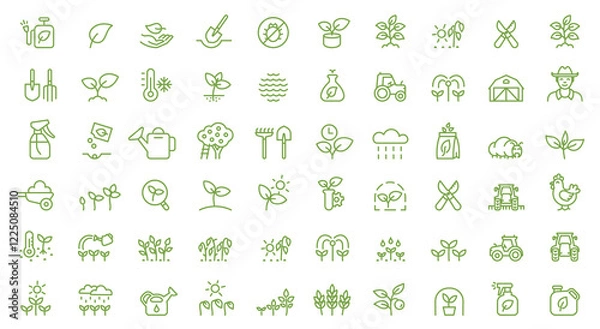 Fototapeta Growing Seedlings A Set of Icon Illustrations. Sowing seeds. Farming and growing plants. Agriculture and gardener. Vector editable outline stroke.