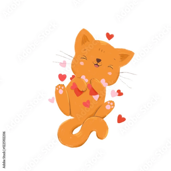 Fototapeta Cat with hearts. Valentine's Day