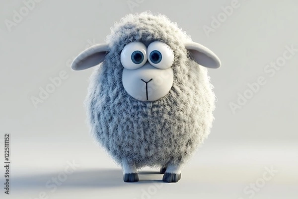Fototapeta 3D Style Fluffy Sheep Standing with a Calm Pose.
