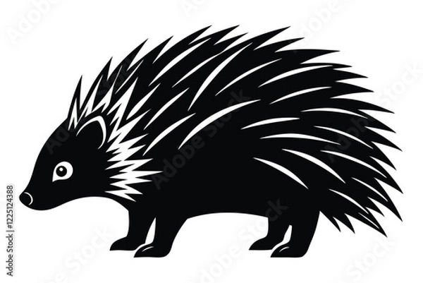 Fototapeta A black and white drawing of a black creature with a white face and a round eye