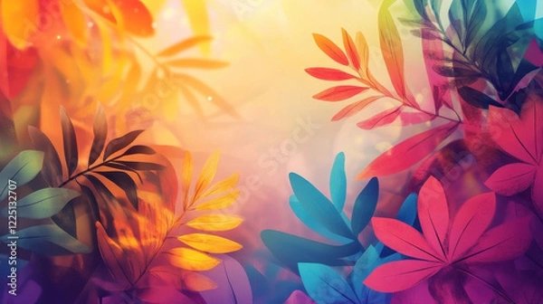 Fototapeta Vibrant abstract summer background with colorful leaves and foliage