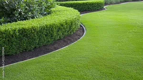 Obraz Pristine lawn and neatly trimmed hedges in a modern garden landscape design