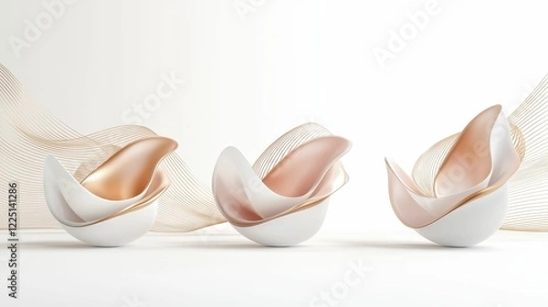 Fototapeta Elegant ceramic shells with soft, shimmering interiors, arranged artfully against a minimalistic backdrop, exuding sophistication and tranquility.