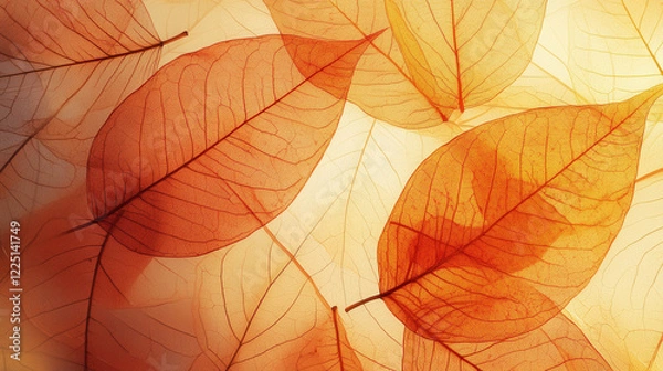 Fototapeta Translucent autumn leaves create warm, inviting background