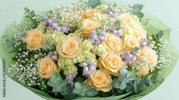 Fototapeta Elegant Soft Peach and Green Floral Arrangement with Eucalyptus