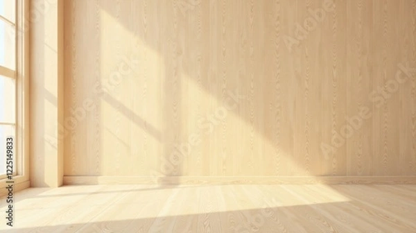 Obraz Sunlit Room with Wooden Walls and Floor, Ideal for Interior Design and Home Decor Projects