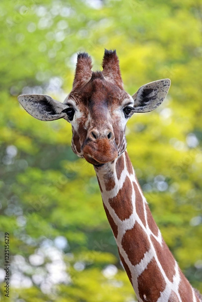 Fototapeta Reticulated giraffe (Giraffa reticulata) looking at camera