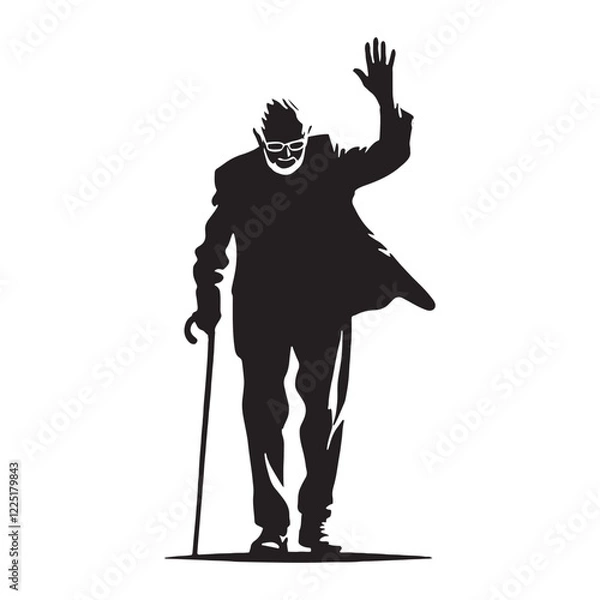 Fototapeta Waving person silhouette in a friendly gesture - waving person silhouette - waving person vector - waving person illustration - waving silhouette - waving vector
