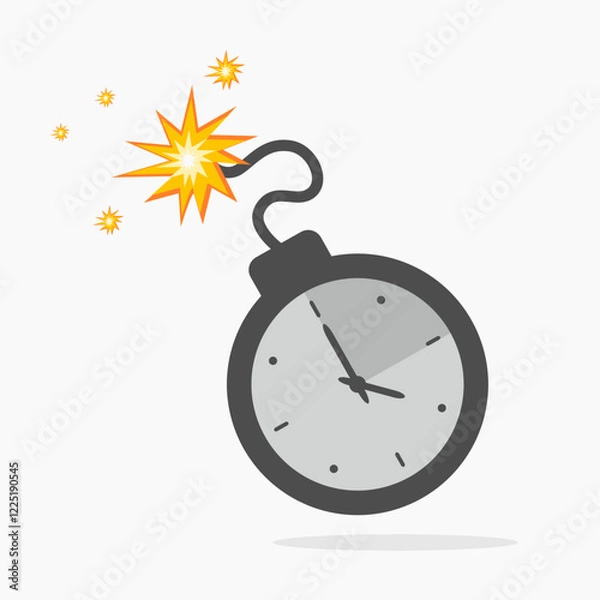 Fototapeta Bomb with a burning fuse and timer. Time bomb, and rolling deadline concept. Time bomb concept vector flat illustration designed in cartoon flat style.