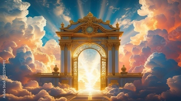 Fototapeta Golden Celestial Gate: A Heavenly Archway in Dramatic Cloudscape