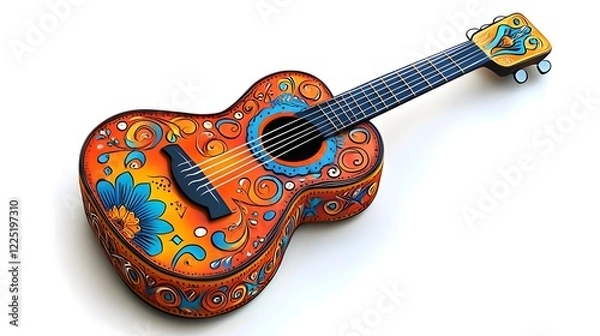Fototapeta Handpainted Colorful Acoustic Guitar with Detailed Folklore Patterns