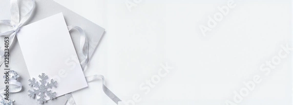 Fototapeta Personalised card with ribbon on soft white background