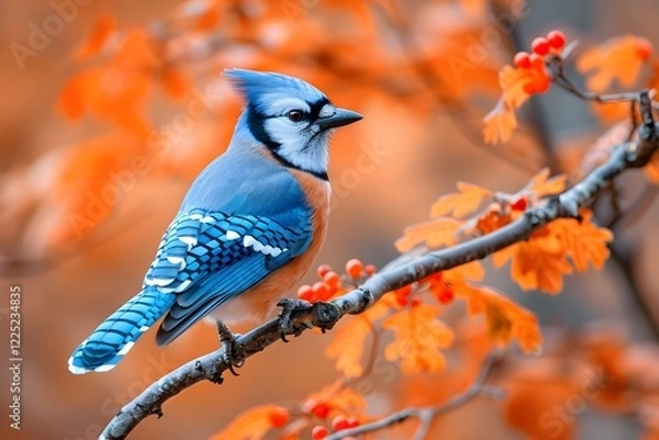 Fototapeta A blue bird sitting on top of a tree branch