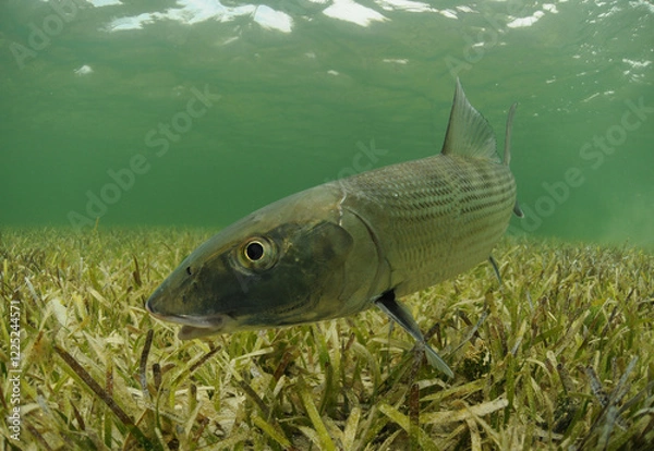 Obraz Bonefish swimming over grass flats
